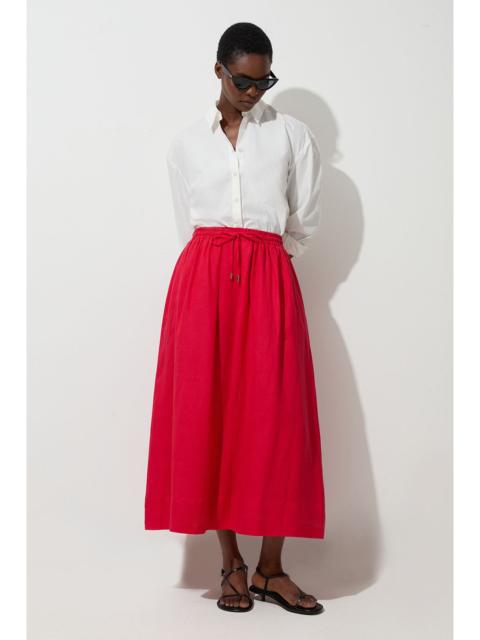 Viscose Linen Tie Waist Woven Full Midi Skirt