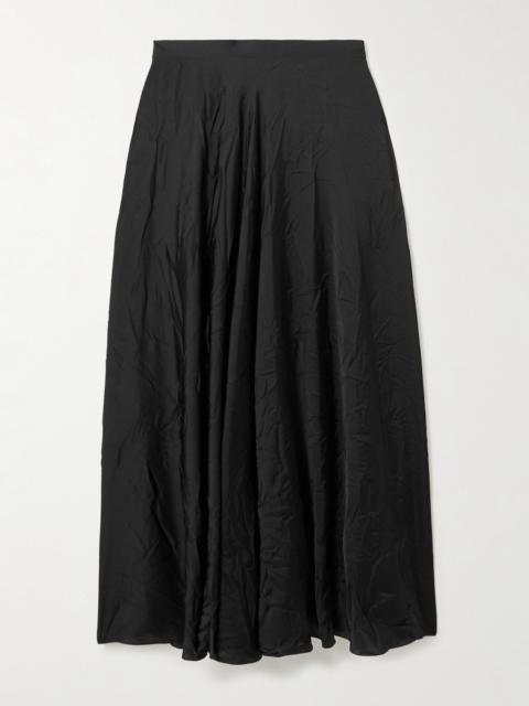 Pleated Crinkled-satin Midi Skirt