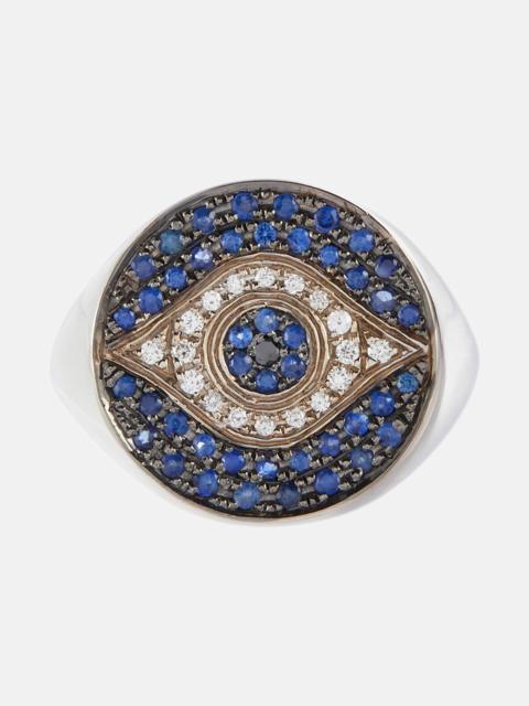 Dawn Chevalier 18kt gold ring with diamonds and sapphires