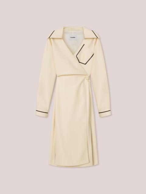 BERNA - Vegan leather merrow-stitch wrap dress - Vanilla