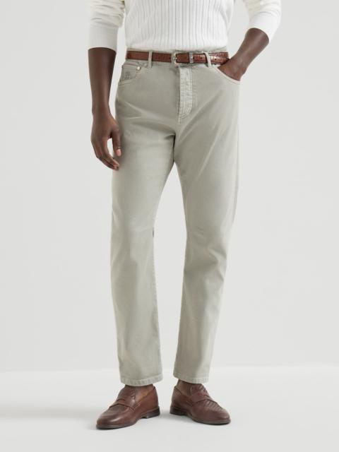 Garment-dyed five-pocket trousers in comfort denim