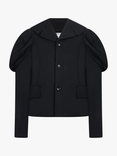 EXAGGERATED PUFF SLEEVE BUTTON UP JACKET WITH WIDE COLLAR | BLACK