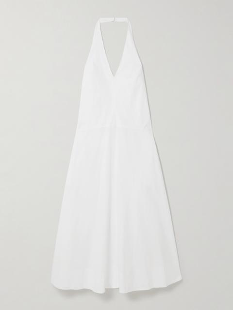 Crinkled Cotton-blend Poplin Halterneck Maxi Dress