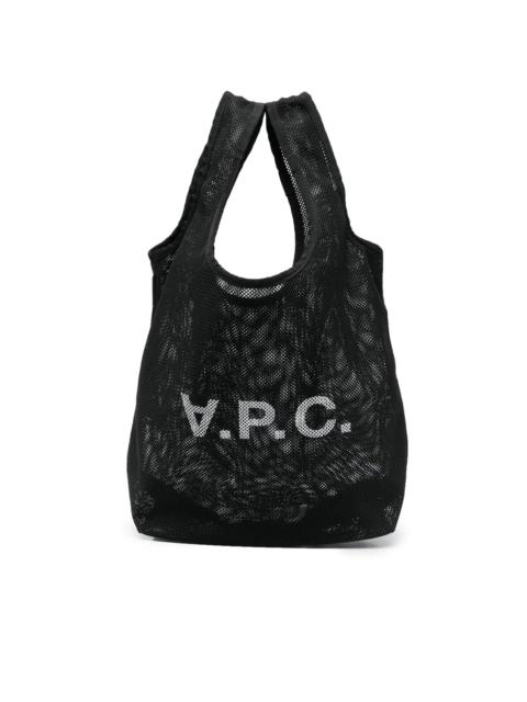 logo-print mesh tote bag
