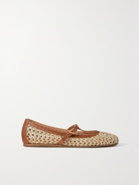 Aerati Leather-trimmed Woven Raffia Ballet Flats