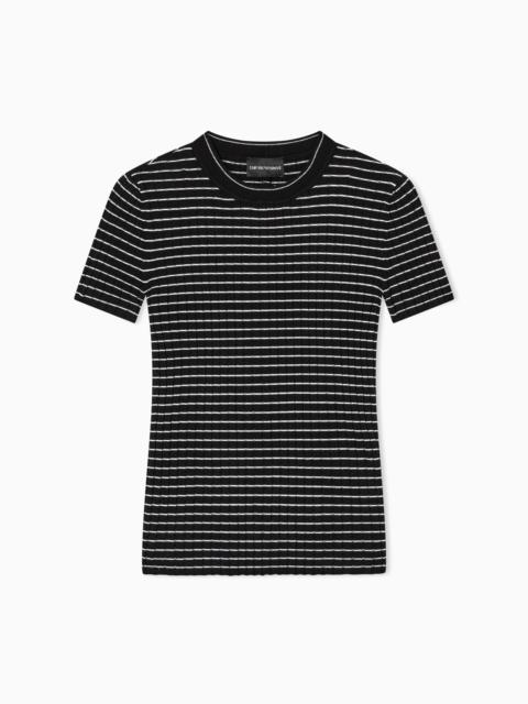 RIBBED T-SHIRT WITH STRIPED MOTIF