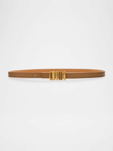 Graphic Buckle Leather Skinny Belt