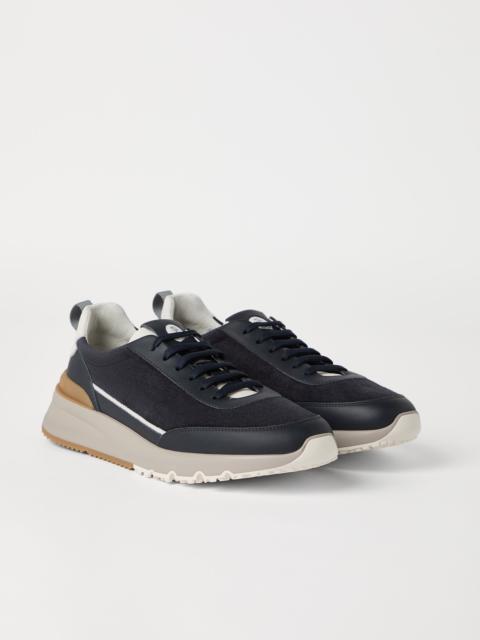 Washed suede and semi-polished calfskin runners