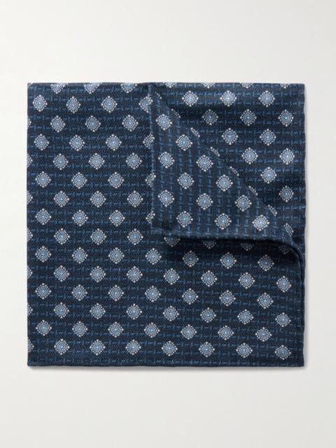 Silk-Jacquard Pocket Square Blue