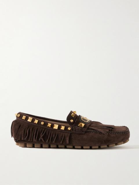 Plaster Caster Fringed Studded Suede Loafers