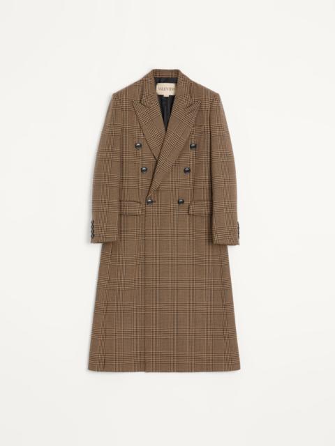 VALENTINO DOUBLE-BREASTED WOOL COAT WITH GLEN PLAID PATTERN