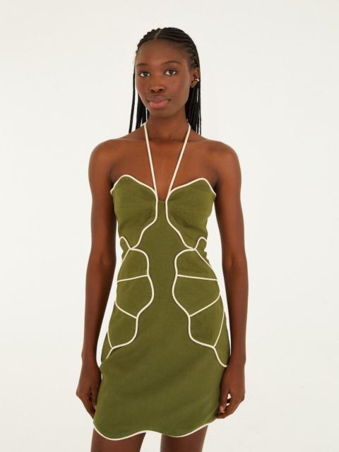 Green Wavy Trim Halter Neck Lenzing™ Ecovero™ Euroflax™ Mini Dress