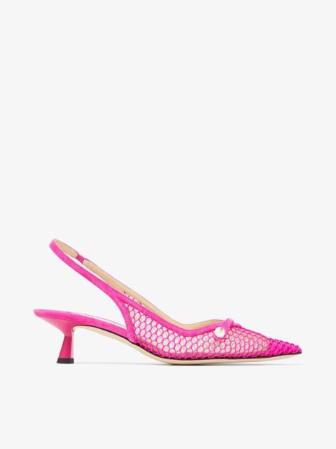 Amita 45
Fuchsia Fishnet Mesh and Suede Slingback Pumps