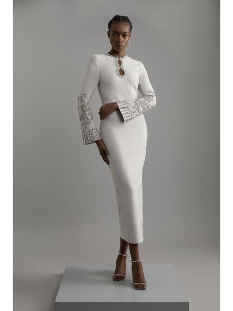 Figure Form Bandage Knit Embellished Wide Sleeve Maxi Dress