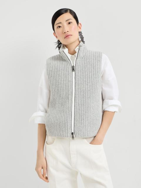 Cashmere Feather yarn reversible knit down vest with monili