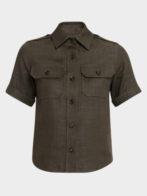 Cam Annalisa Structured Linen Button-Front Blouse