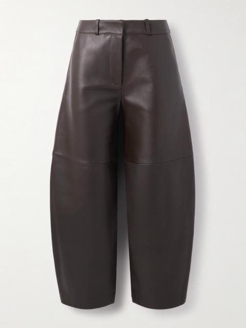 Paneled Leather Barrel-leg Pants