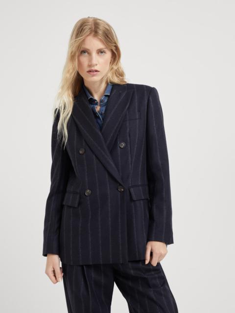 Techno virgin wool striped flannel blazer with monili