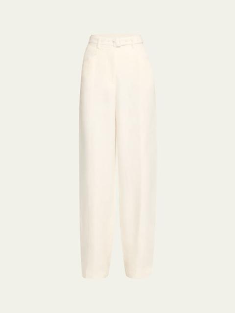 Norman Belted Linen Twill Straight-Leg Pants