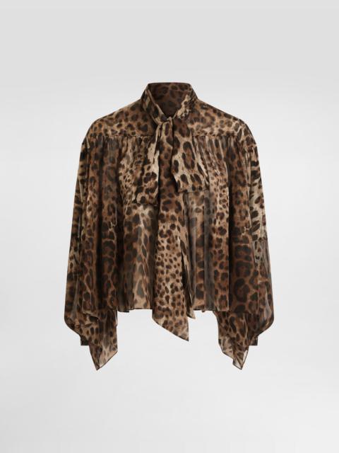 Leo-print silk chiffon shirt