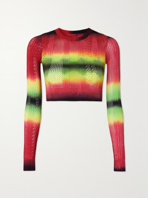 Cropped Ombré Pointelle-knit Sweater