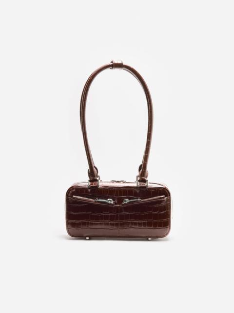 Brown Croc Leather Mini Shoulder Bag