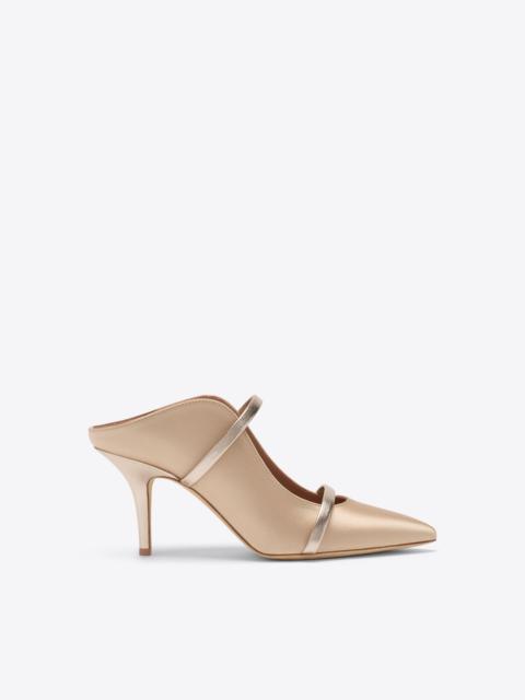 Maureen 70 Buff Satin Heeled Mules