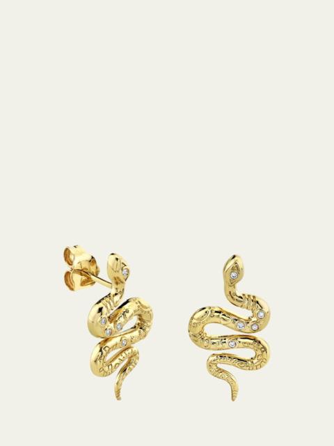 14K Yellow Gold Diamond Snake Stud Earring, Single
