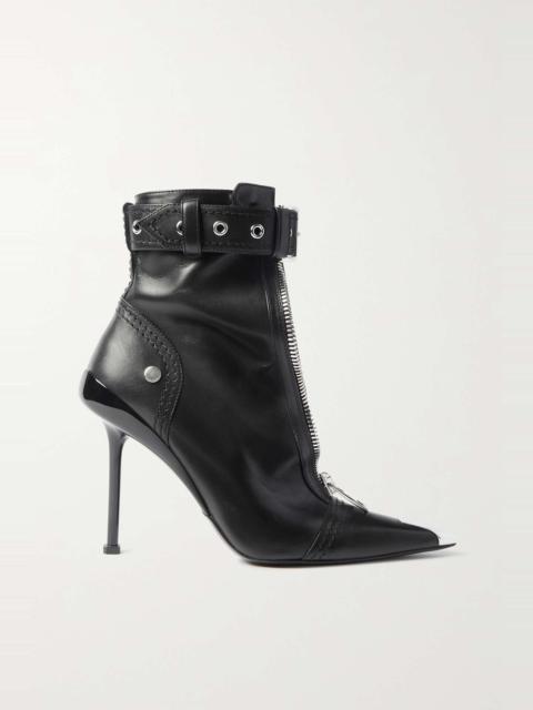 Buckled leather ankle boots