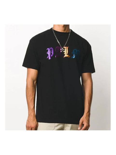 Men's PALM ANGELS Logo Printing Short Sleeve Black PMAA001E20JER0071084