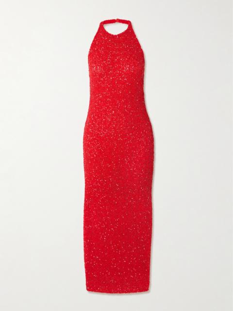 Collette Sequin-embellished Mesh Halterneck Maxi Dress
