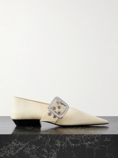 Eyelet-embellished Leather Mary-jane Ballet Flats