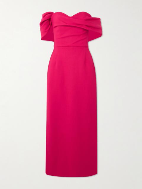 Off-the-shoulder Draped Wool-blend Crepe Midi Dress