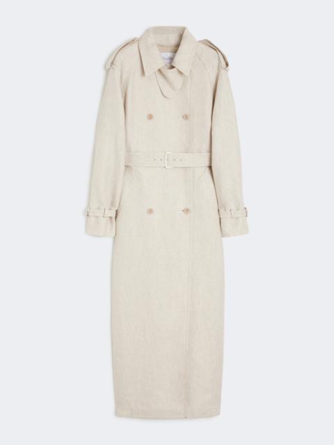 Pure linen drill double-breasted duster coat - SAND