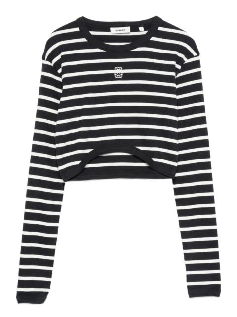 striped embroidered cotton T-shirt