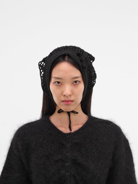 Black Hand-Crocheted Wool Headscarf