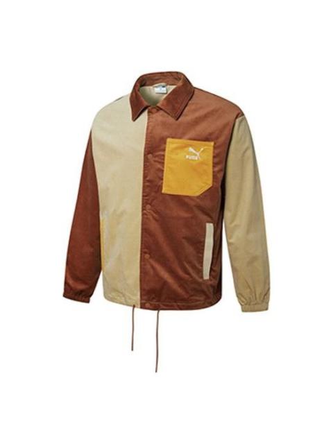 PUMA Cord Coach Jacket corduroy Splicing Woven logo Sports Coffee 534752-17