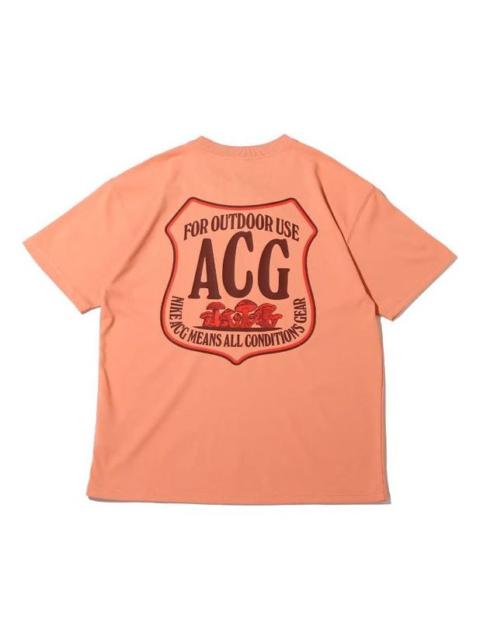 Men's Nike ACG Minimalistic Alphabet Logo Printing Casual Round Neck Short Sleeve Pink T-Shirt DR775