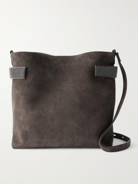 Bead-embellished Suede Shoulder Bag