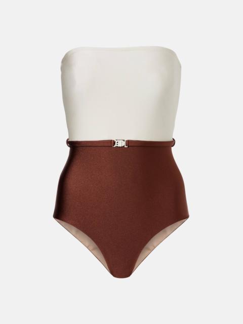 Bicolor belted swimsuit