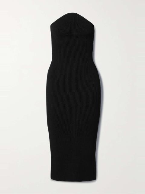 Rumer strapless ribbed-knit midi dress