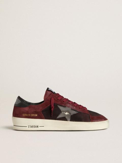 Men's Stardan in black mesh and burgundy suede with white leather star