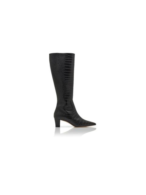 Black Calf Leather Knee High Boots