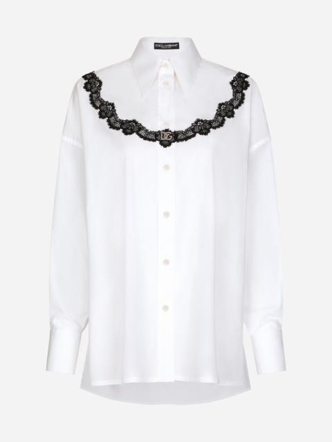 Oversize poplin shirt with lace inserts