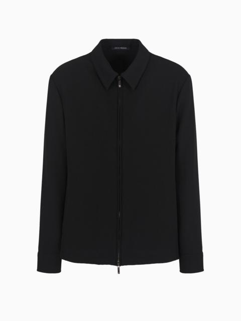 Classic-collar jacket with zip in micro-armure crêpe