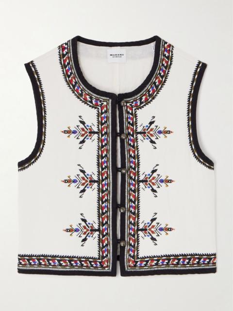 Padded embroidered woven vest Ecru
