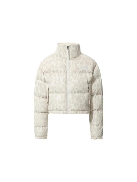 The North Face Womens Printed Nuptse 700 Fill Short Jacket Silver Grey Leopard Print