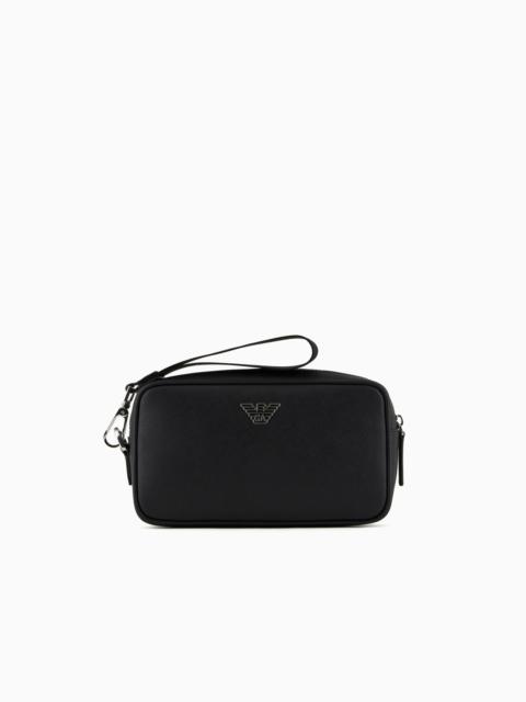 ASV regenerated Saffiano leather washbag with eagle plate