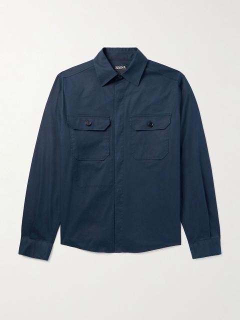 Cotton-Blend Twill Overshirt Blue
