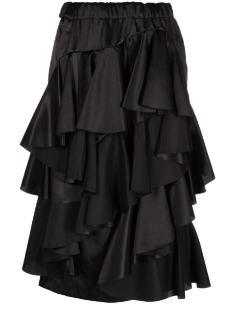 ruffled tiered midi skirt
